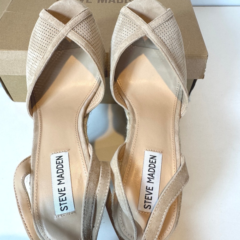 Steve Madden Sydnee Tan Suede Espadrille Wedge Sandals Sz 8 Cottagecore Boho - Picture 8 of 8